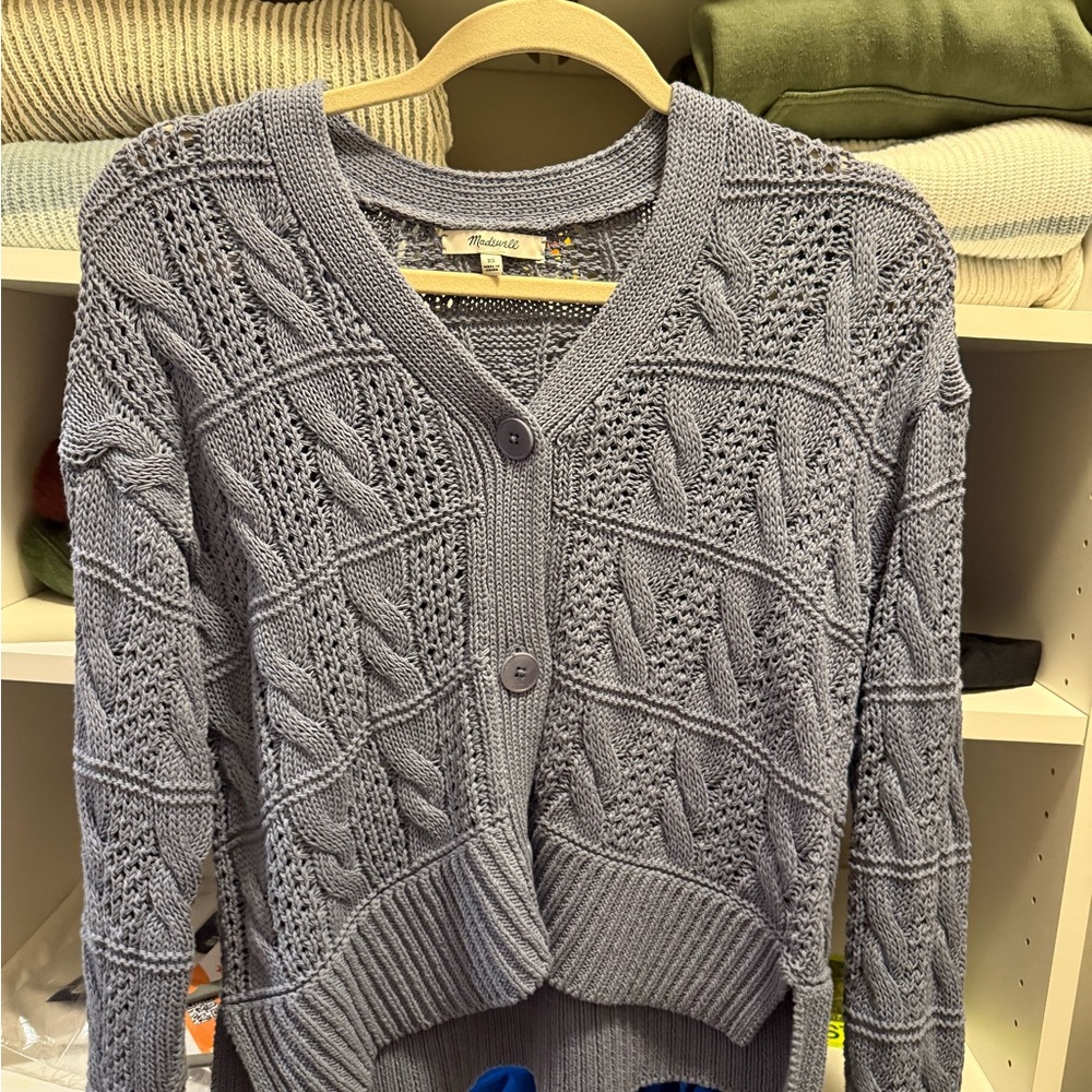 Madewell Blue / Gray Cable Knit Cardigan Sweater